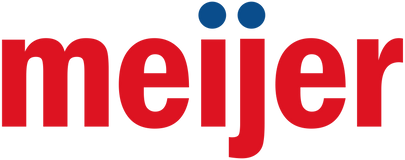 The Meijer logo, featuring the word meijer in bold red lowercase letters, with the two dots above the is colored blue. The background is white.